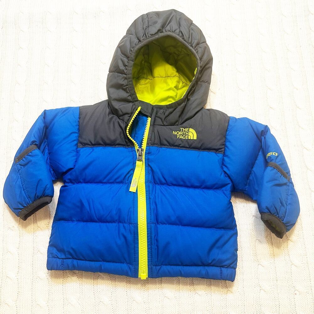 The North Face 550 Puffer Coat sz 3-6 Months Blue Grey Puffer Insulated Coat